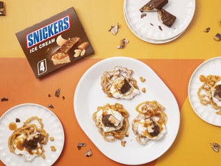 Snickers Ice Cream bar and funnel ice cream cake