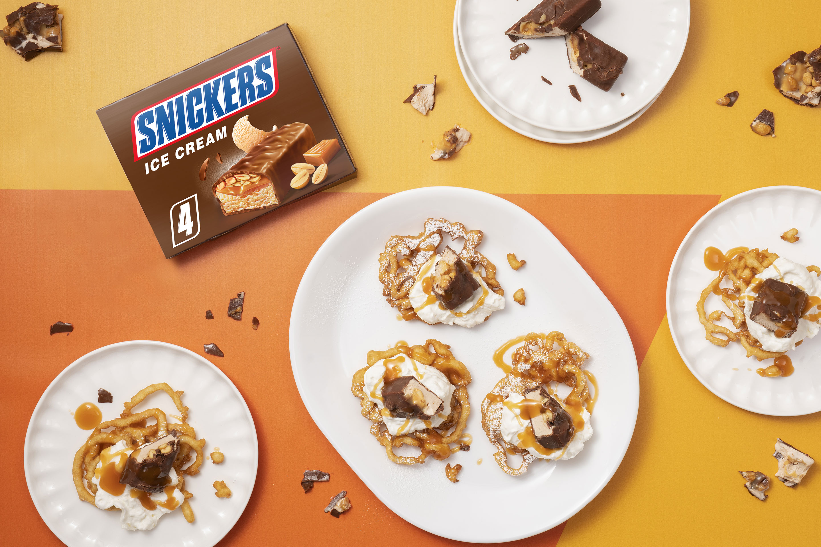 Snickers Ice Cream bar and funnel ice cream cake